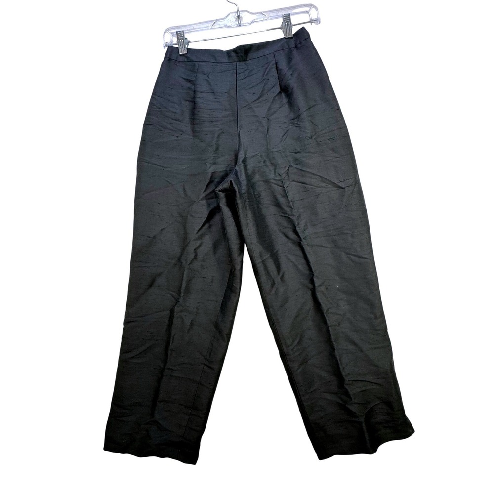 VTG 100% Silk Robbie Bee Trousers Women 4 Black High Rise Straight Leg Minimal
